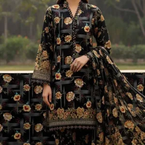 Nishat Unstitched 3-Piece | Black & Gold Floral Digital Printed Cambric
