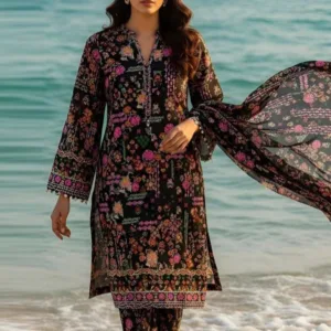 Nishat Unstitched 3-Piece | Black Floral Digital Printed Cambric