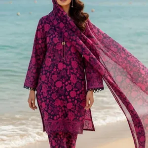 Nishat Unstitched 3-Piece | Magenta & Black Floral Digital Printed Cambric
