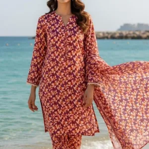 Nishat Unstitched 3-Piece | Maroon & Gold Floral Digital Printed Cambric
