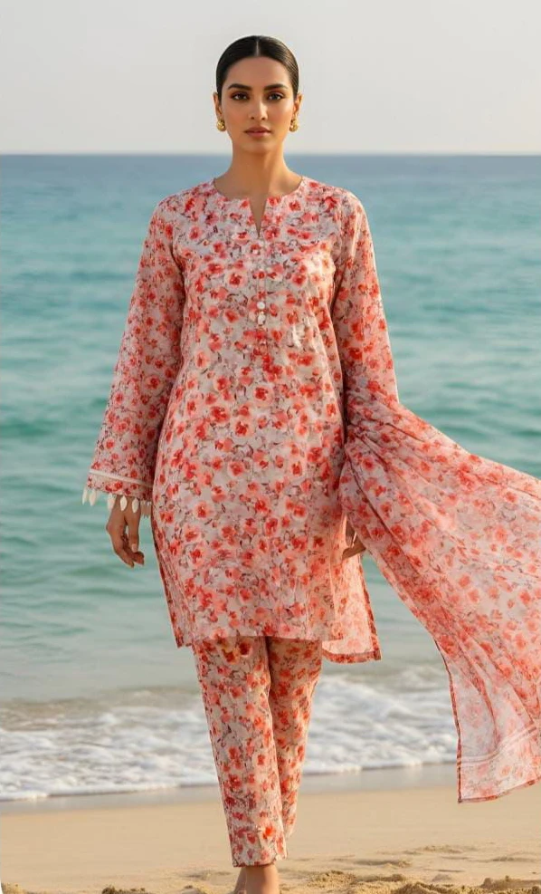 Nishat Unstitched 3-Piece | Peach Floral Digital Printed Cambric Nishat Unstitched 3-Piece | Peach Floral Digital Printed Cambric