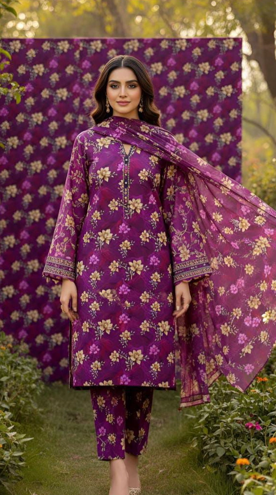 Nishat Unstitched 3-Piece | Purple Floral Digital Printed Cambric Nishat Unstitched 3-Piece | Purple Floral Digital Printed Cambric