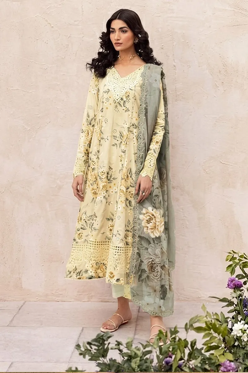 Borer Embroidered Lawn 3-Piece Suit with Printed Chiffon Dupatta