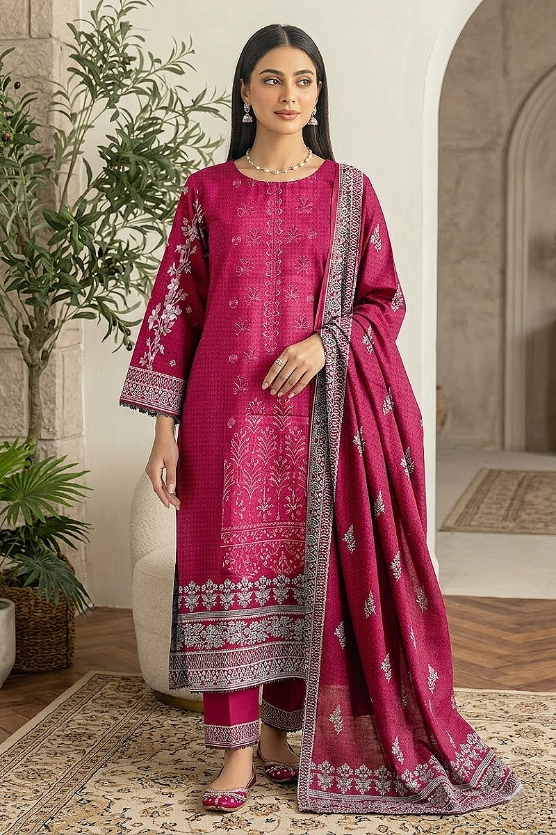 Classic and effortlessly elegant, this black and ivory floral printed lawn 3-piece suit Design Number: 5730