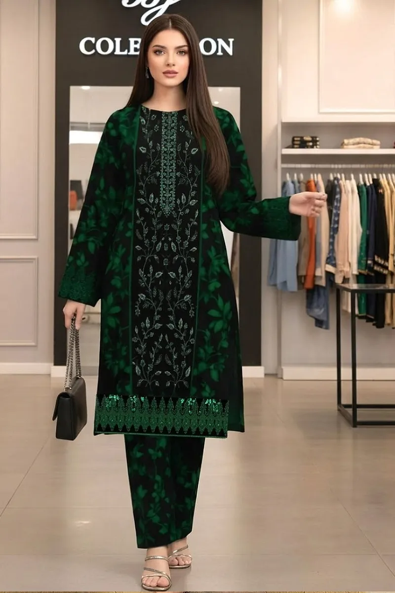 Embroidered 3-Piece Suit with Chiffon Dupatta