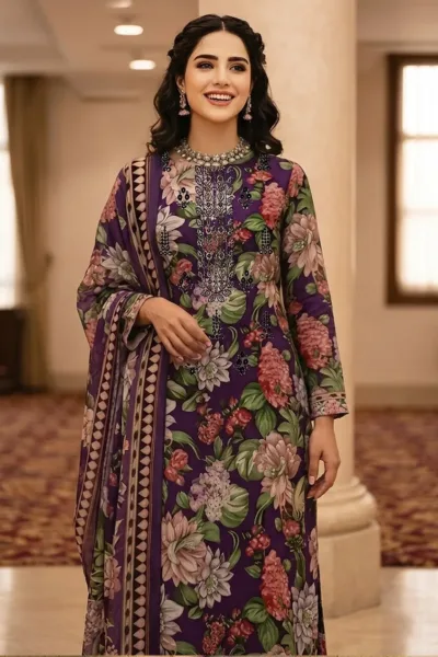Embroidered Kastooi Cotton 3-Piece Suit