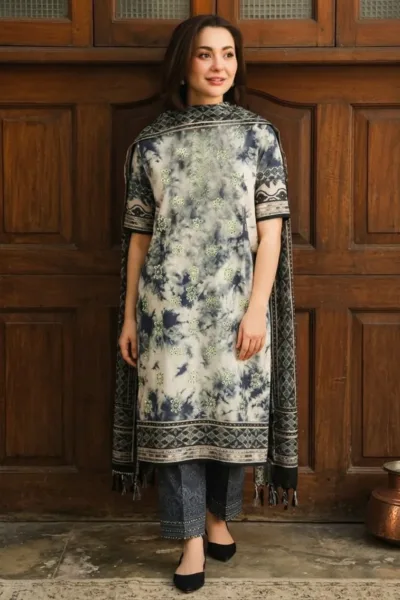 Grey & Navy Kastori Lawn 3 Piece Suit with Lawn Dupatta – Design 12666