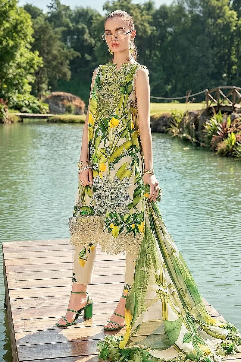 Lemon Botanical Printed Lawn 3 Piece Suit with Chiffon Dupatta – Design 5581