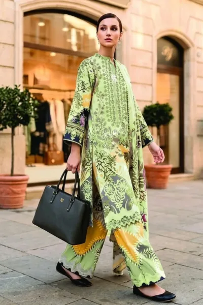 Mint Green Printed Lawn 3 Piece Suit with Chiffon Dupatta – Design 28799
