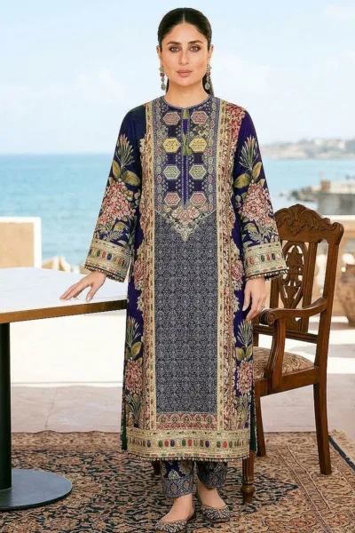 Olive Green Laser Cutwork Cotton 3 Piece Suit with Cotton Dupatta – Design 13185-B