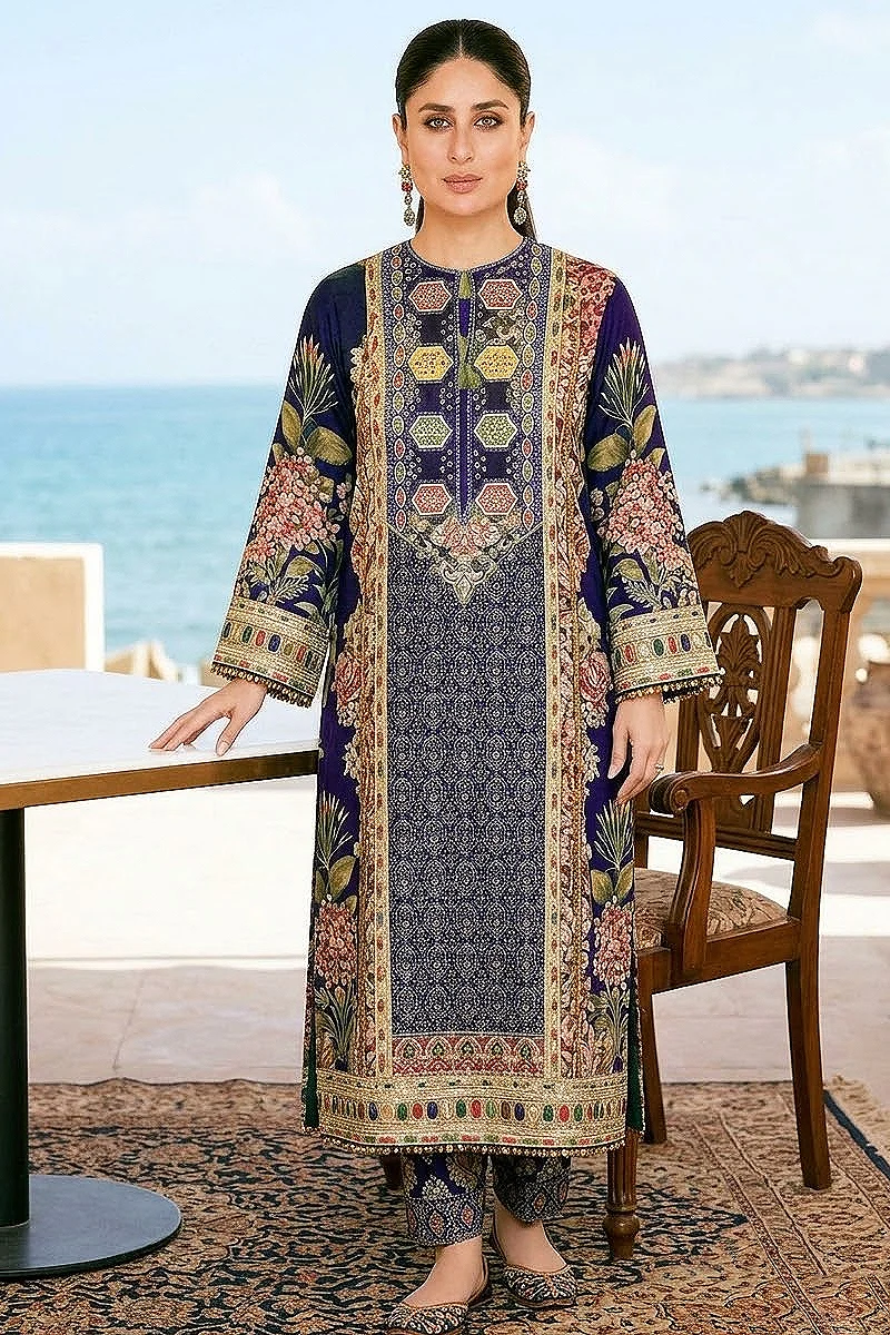 Olive Green Laser Cutwork Cotton 3 Piece Suit with Cotton Dupatta – Design 13185-B