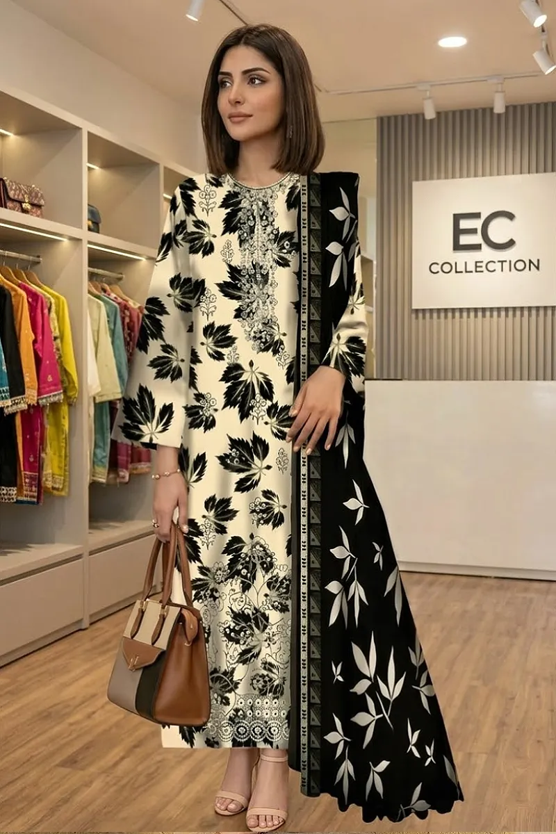 Printed 3-Piece Suit with Chiffon Dupatta